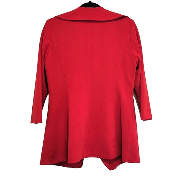 Calvin Klein 2 Red Draped Ruffled Collarless Open Front Long Cardigan Blazer - Picture 2 of 11